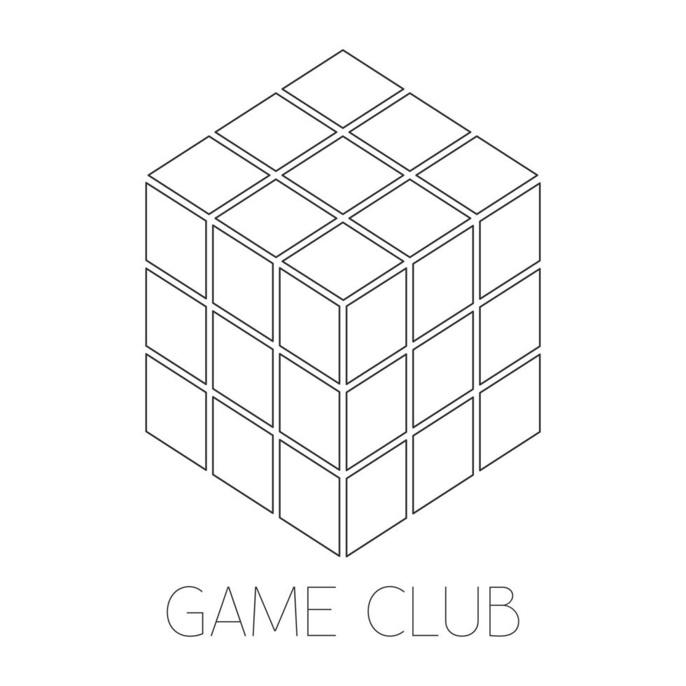 gioco club logo. cubo. schema. monocromatico vettore illustrazione. geometrico cartello. bambini colorazione libro.