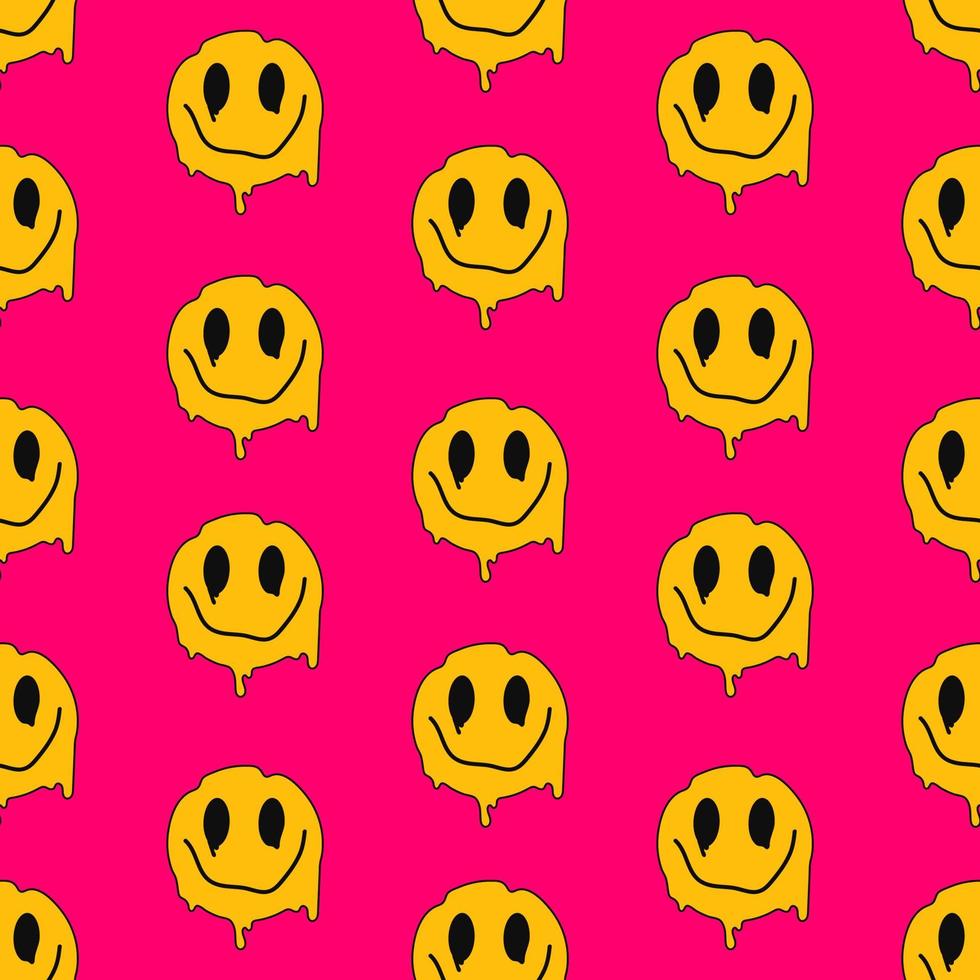 contento diffusione emoticon su un' rosa sfondo. senza soluzione di continuità vecor modello nel anni '80-'90 di moda stile, acido psichedelico elementi. vettore