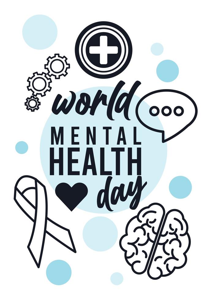 campagna della giornata mondiale della salute mentale con stile di linea di lettere e icone vettore