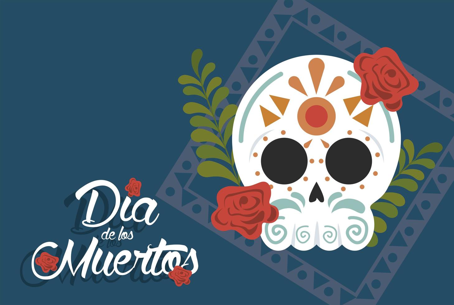 poster dia de los muertos con teschio e decorazioni floreali vettore