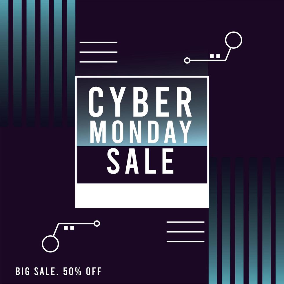 poster di vendita cyber lunedì con cornice quadrata vettore