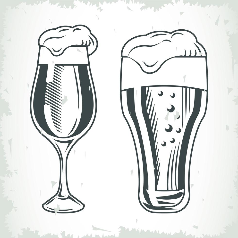 bicchieri di birra e bicchieri disegnati icone isolate vettore