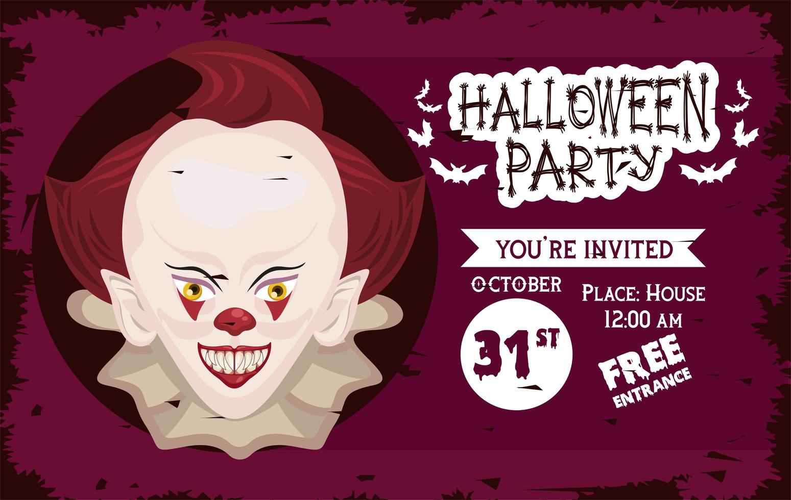 poster di celebrazione festa horror di Halloween con pagliaccio malvagio vettore