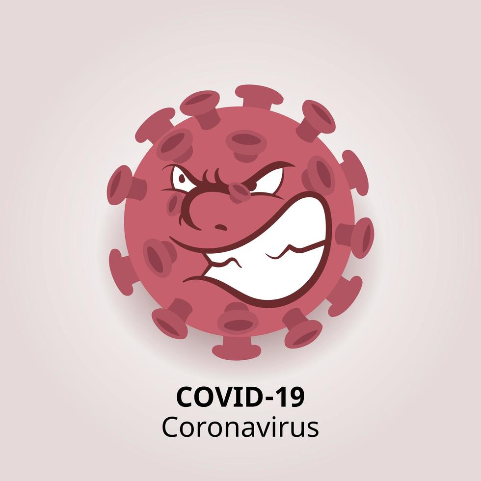 personaggio arrabbiato del coronavirus covid-19. fumetto illustrazione vettoriale virus con faccia pericolosa.