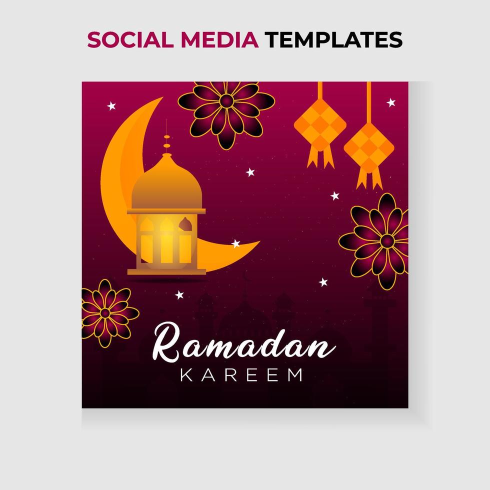 Ramadan kareem sociale media inviare modello con lanterna vettore