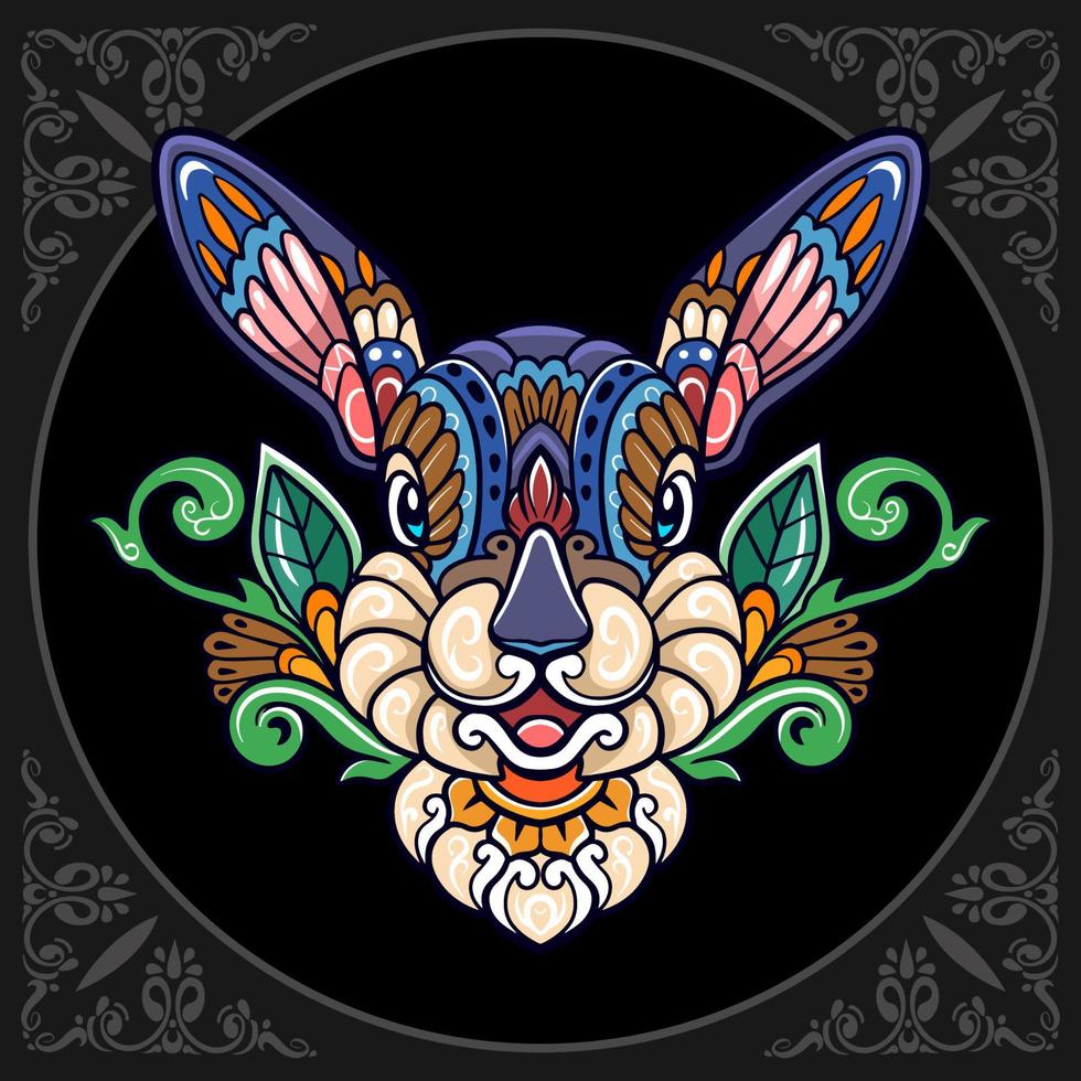 colorato Pasqua coniglio testa mandala arti isolato su nero sfondo vettore