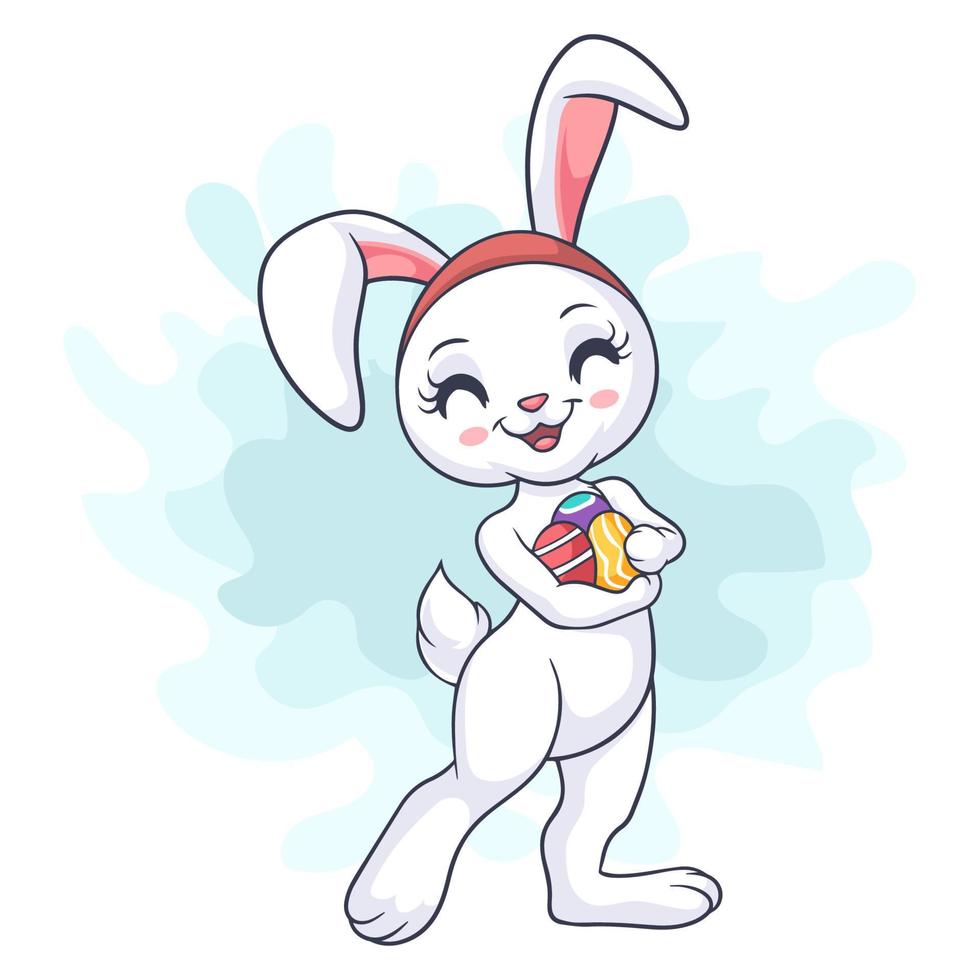carino bello coniglietto cartone animato abbracciare Pasqua uova vettore