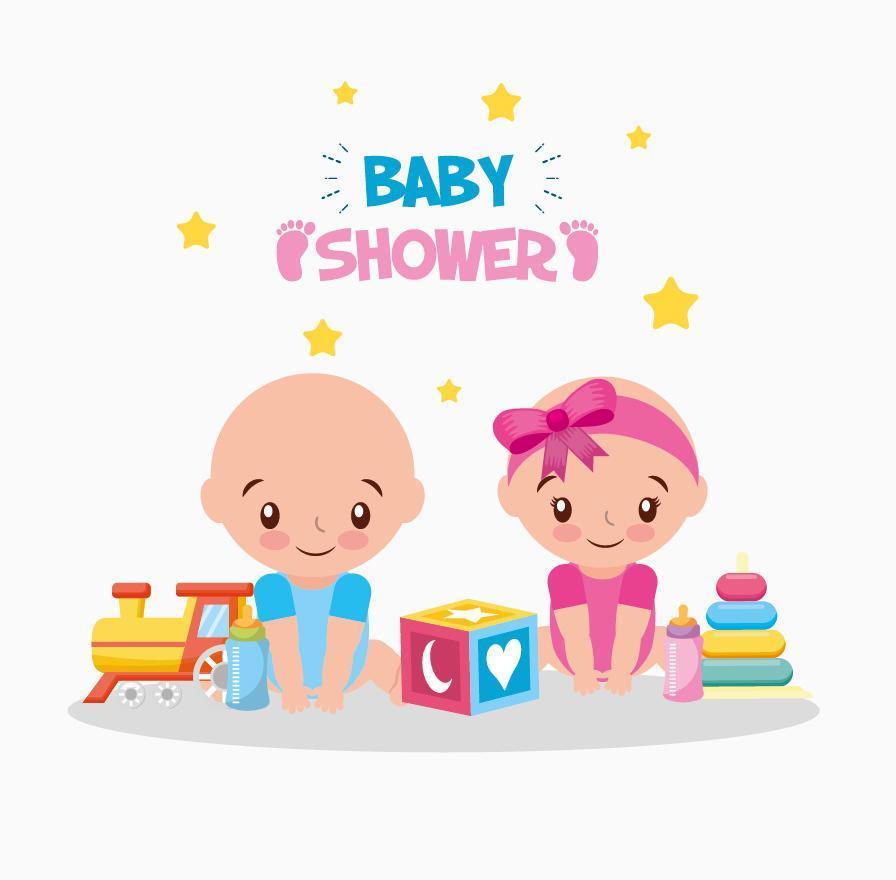 carta di baby shower con neonati carini vettore