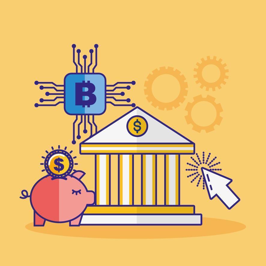 denaro, finanze e concetto di tecnologia con l'icona della banca vettore