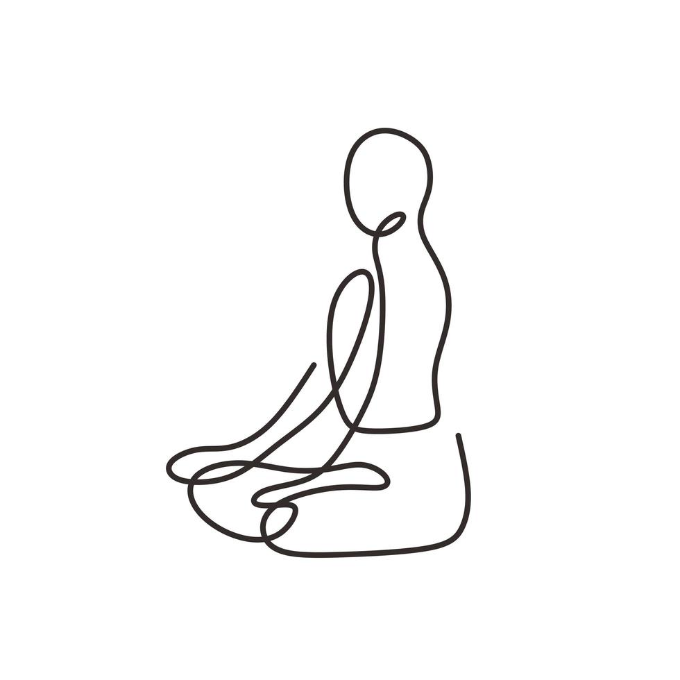 disegno a tratteggio yoga astratto. un minimalismo disegnato a mano singola e continua, persona di illustrazione vettoriale che fa benessere spirituale