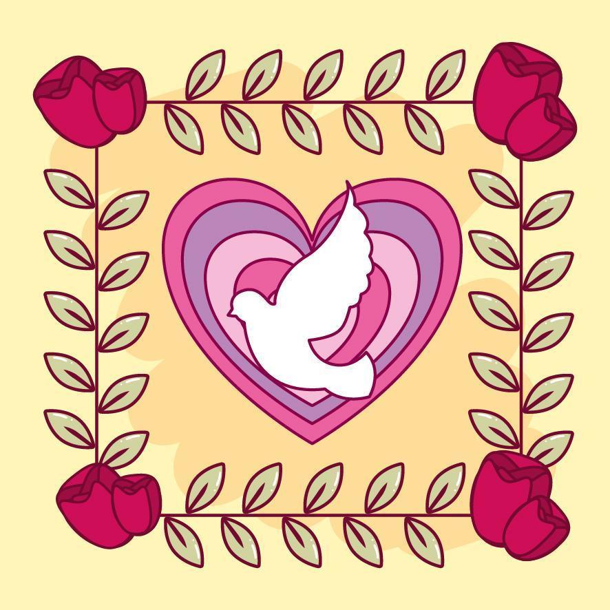 felice giorno di San Valentino carta con cuore e colomba vettore