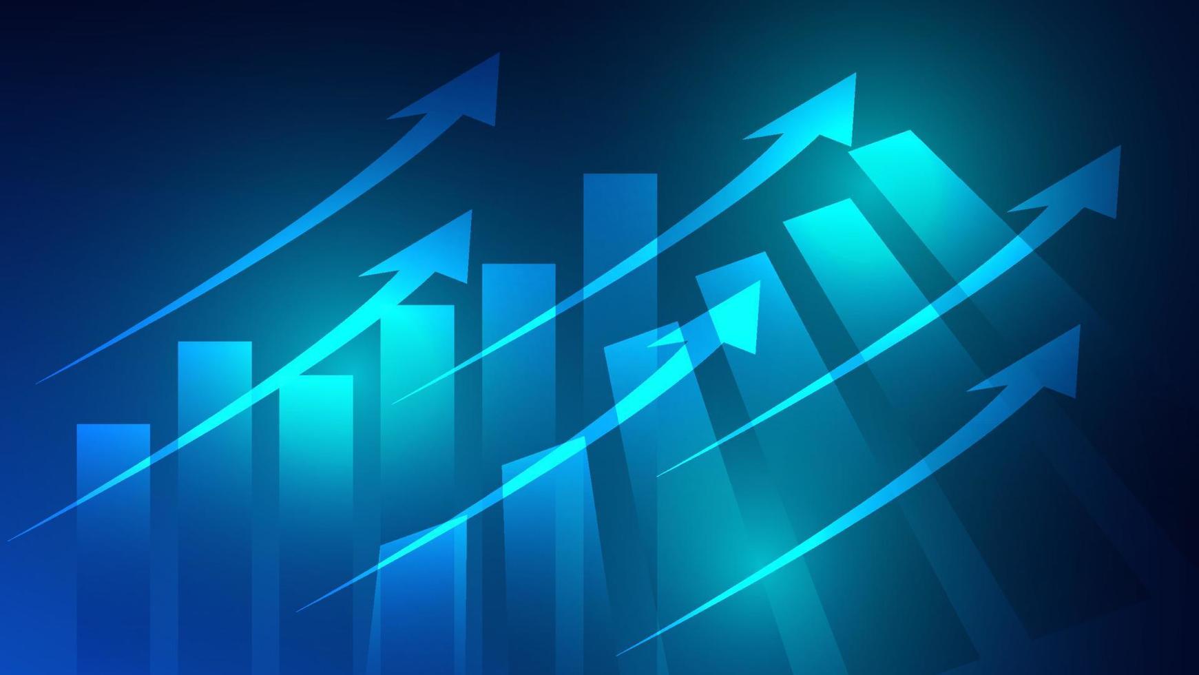 bar grafico con uptrend freccia mostrare crescita di attività commerciale prestazione e profitto di investimento su blu sfondo vettore