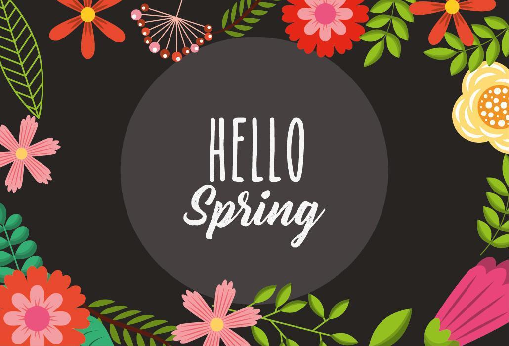 ciao poster di primavera con cornice floreale vettore