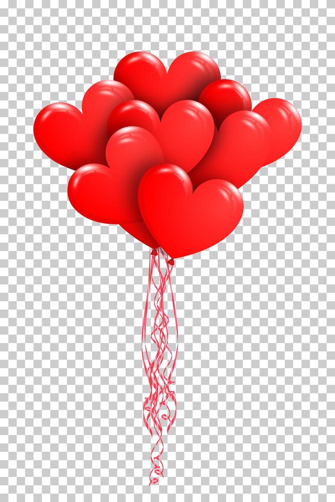 buon San Valentino. mazzo di palloni ad aria rossi a forma di cuore su sfondo trasparente. vettore