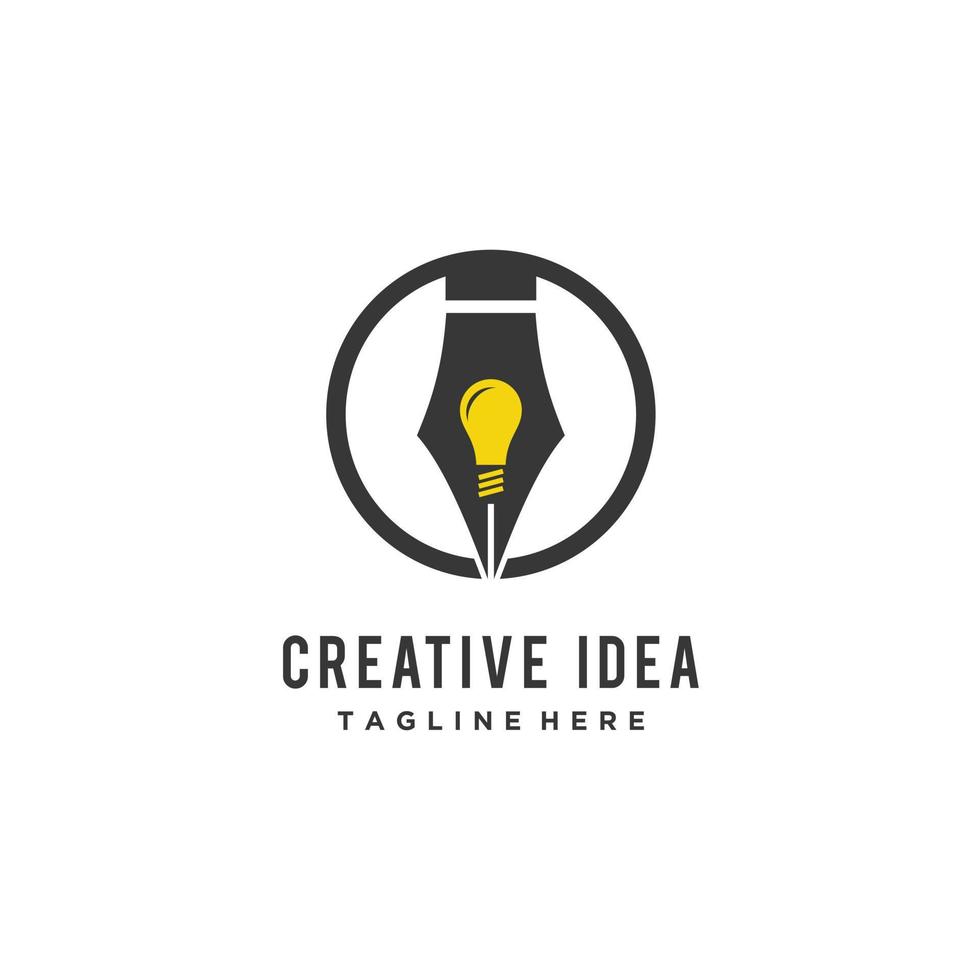 leggero lampadina e matita logo design. creativo idea inteligente scrittore vettore icona