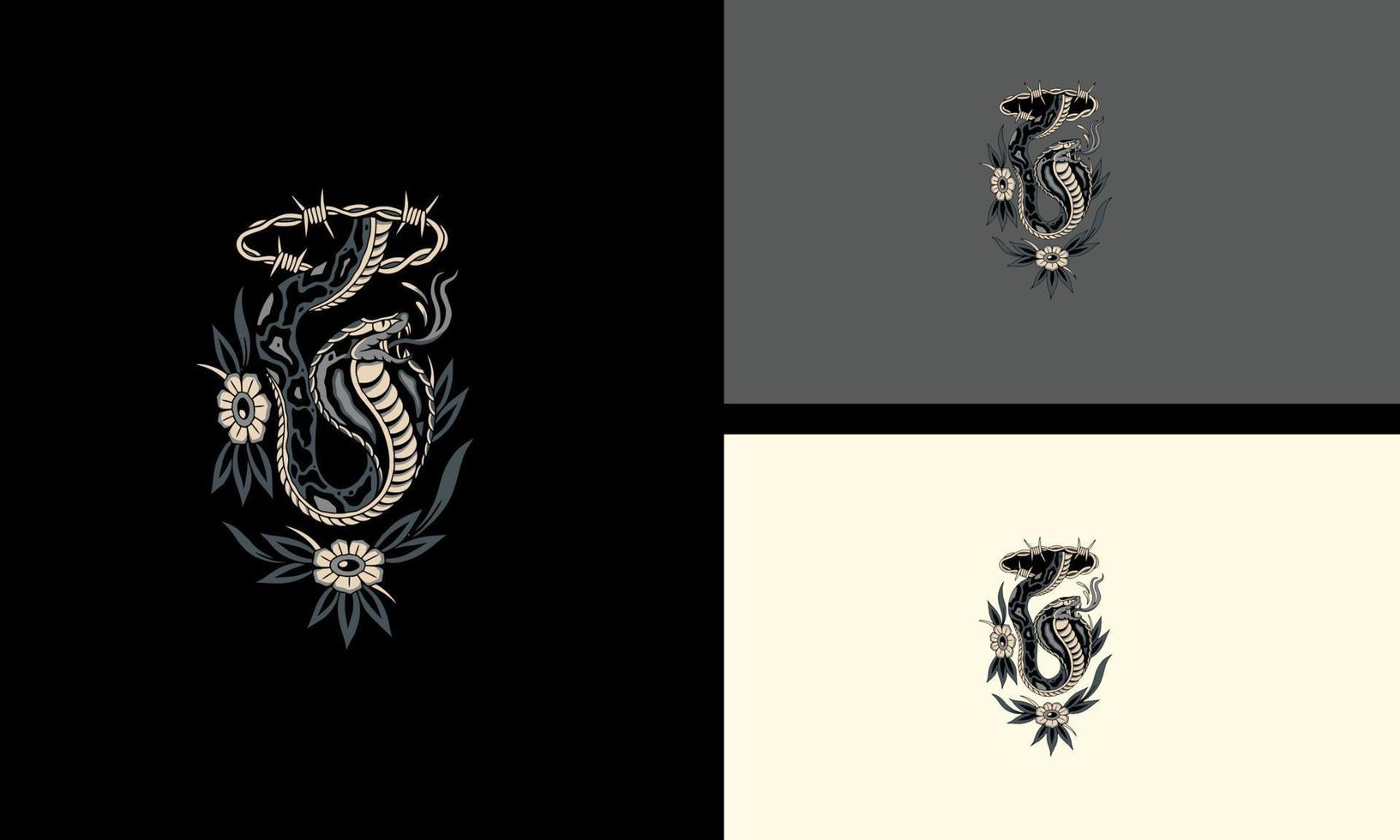 re cobra e fiori vettore illustrazione opera d'arte design