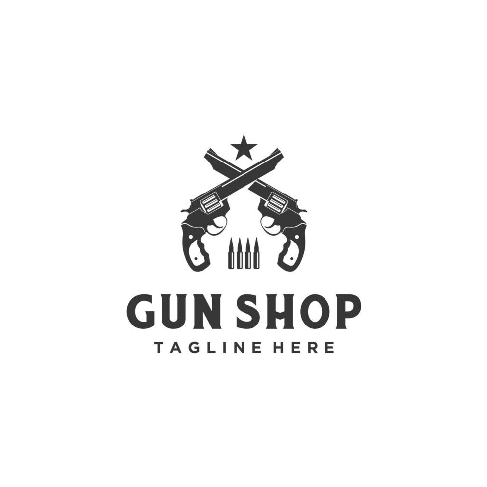 pistola revolver, pistola, negozio tiratore pistola logo design vettore