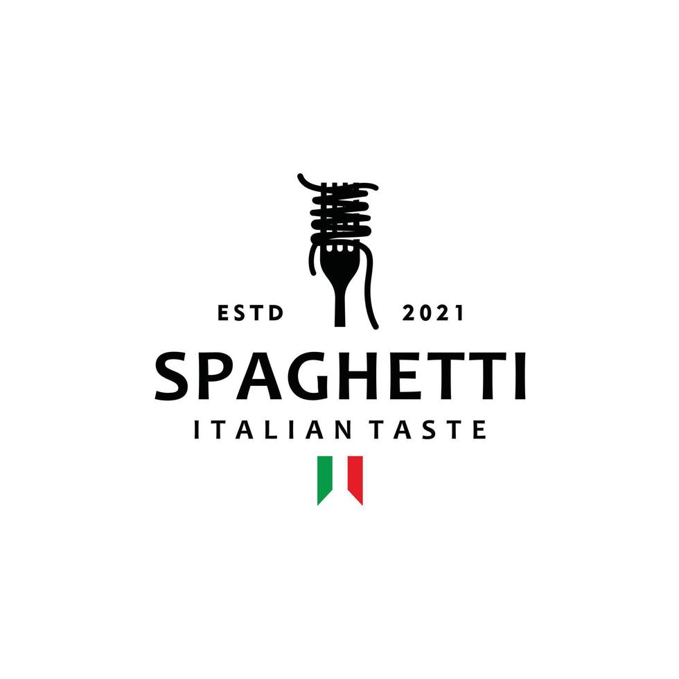 spaghetti pasta spaghetto Vintage ▾ logo design modello su bianca sfondo vettore