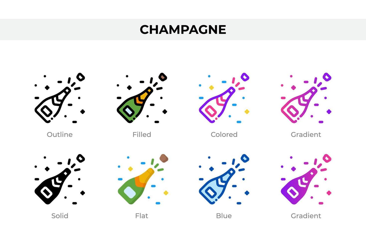 Champagne icone nel diverso stile. Champagne icone impostare. vacanza simbolo. diverso stile icone impostare. vettore illustrazione