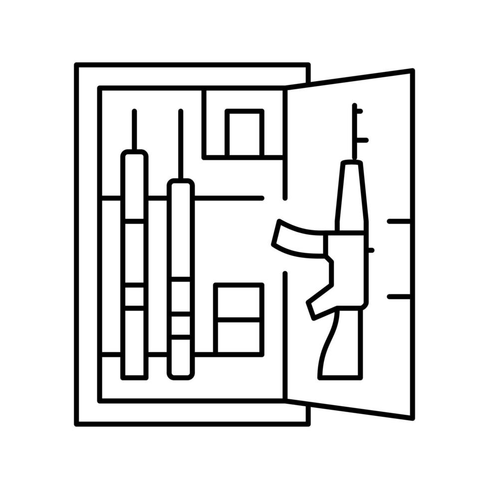 illustrazione vettoriale dell'icona della linea di sicurezza dell'armadietto della pistola