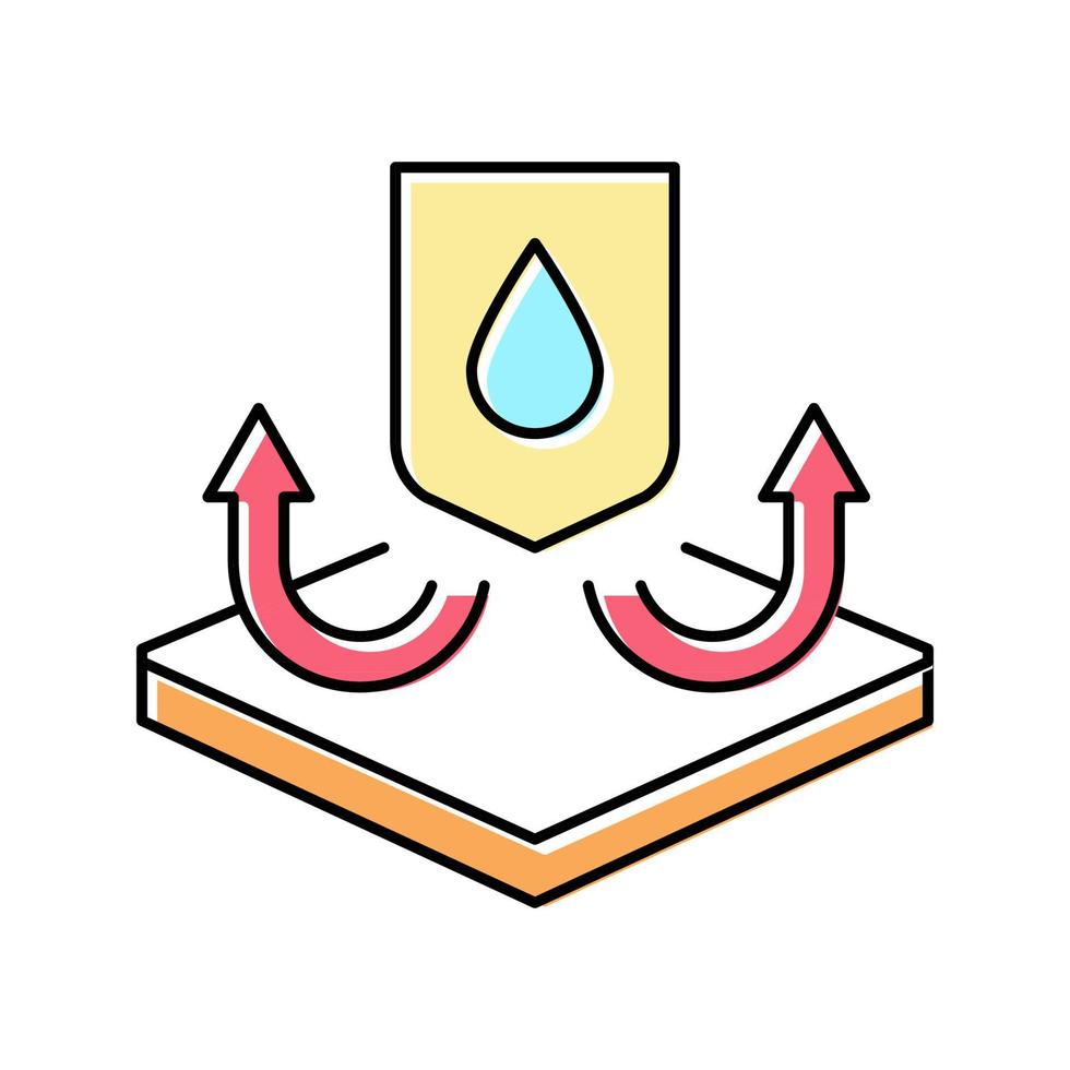 illustrazione vettoriale dell'icona del colore delle proprietà dei tessuti impermeabili