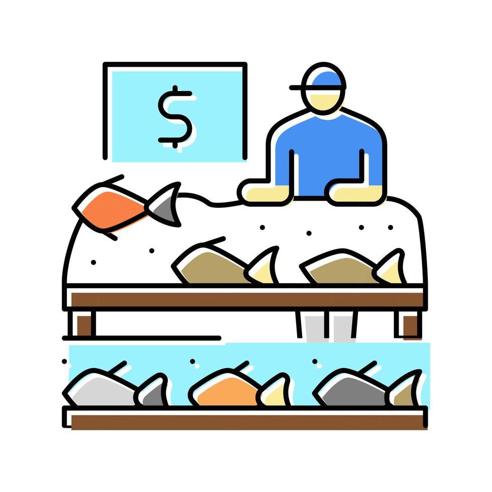 illustrazione vettoriale dell'icona del colore dei frutti di mare del mercato