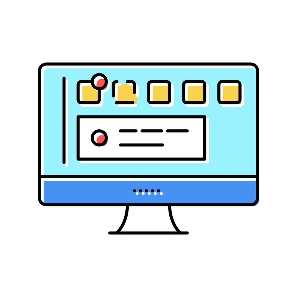 illustrazione vettoriale dell'icona del colore dello schermo del computer della pagina sociale