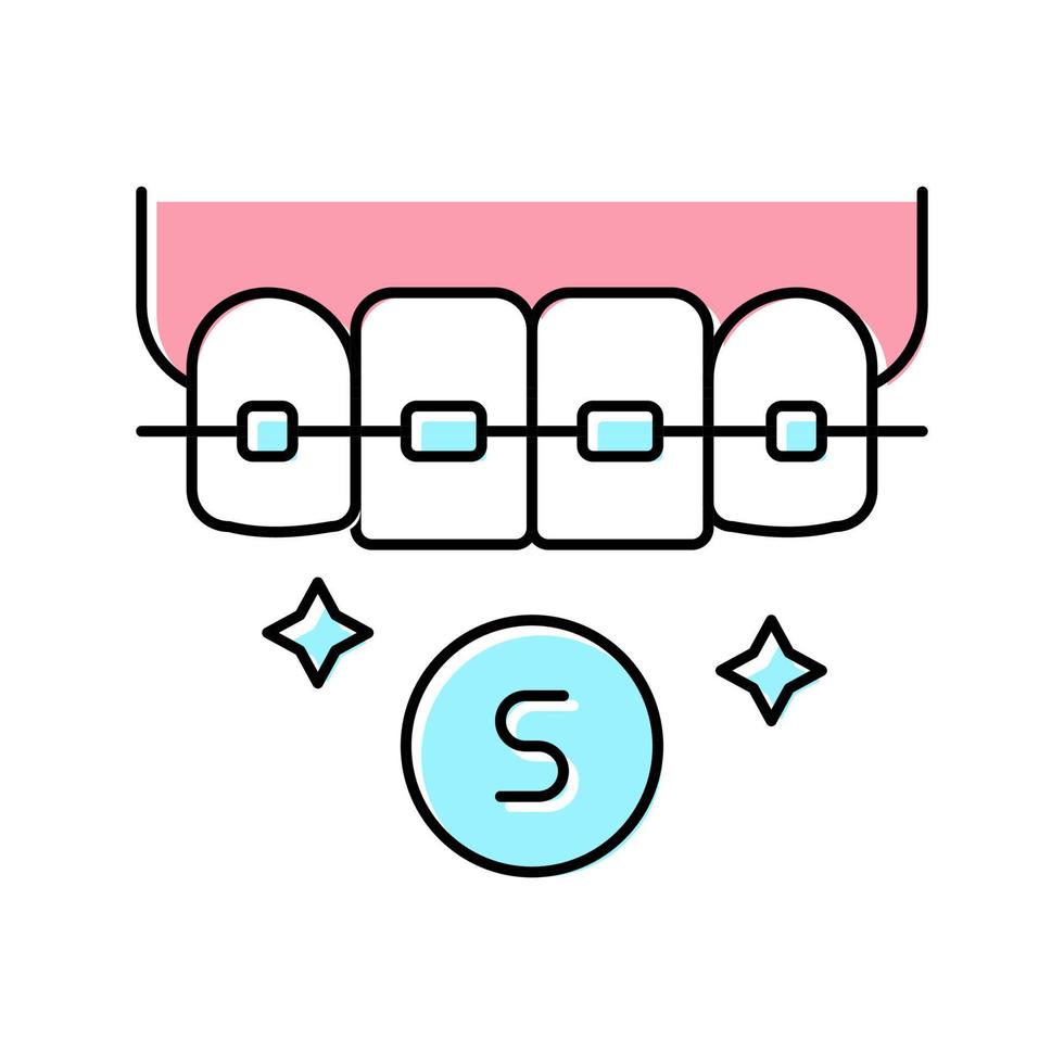 illustrazione vettoriale dell'icona del colore delle parentesi graffe dei denti in materiale zaffiro