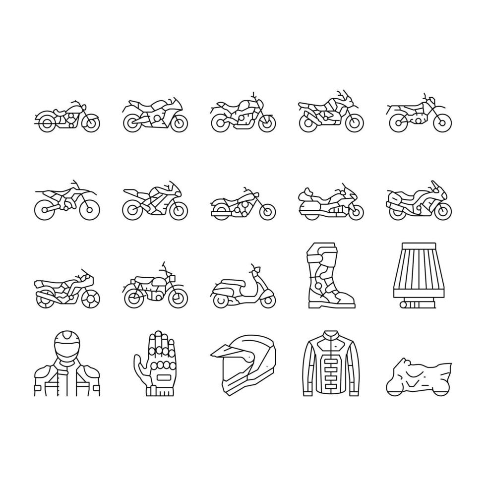 motocicletta tipi di trasporto icone set vettoriale