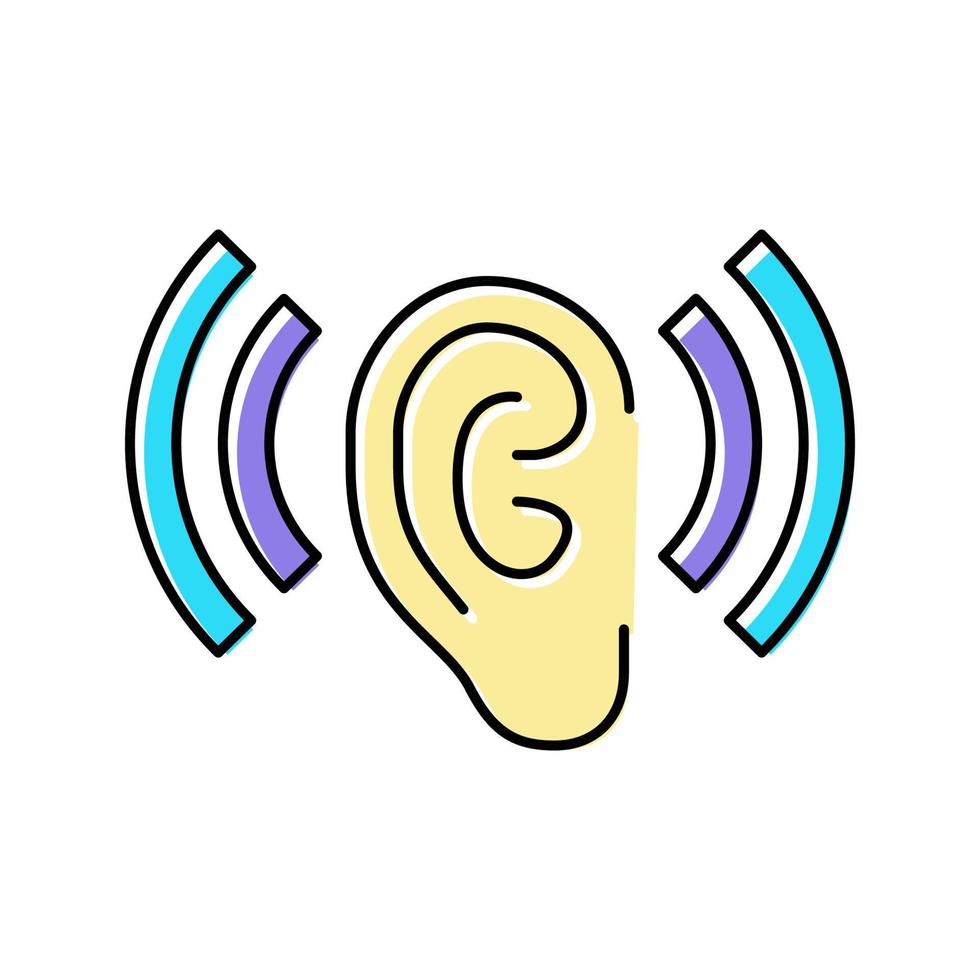 illustrazione vettoriale dell'icona del colore del rumore di ascolto e udito