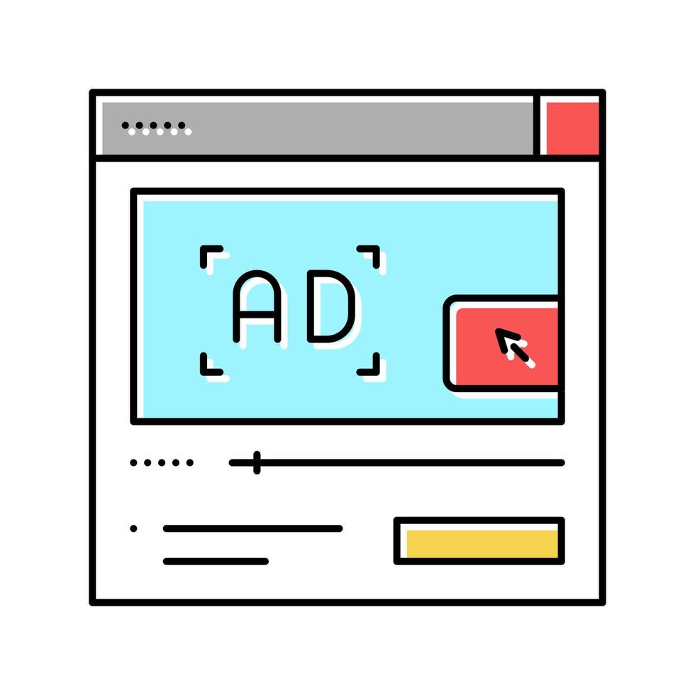 segno di illustrazione vettoriale dell'icona del colore della pubblicità video