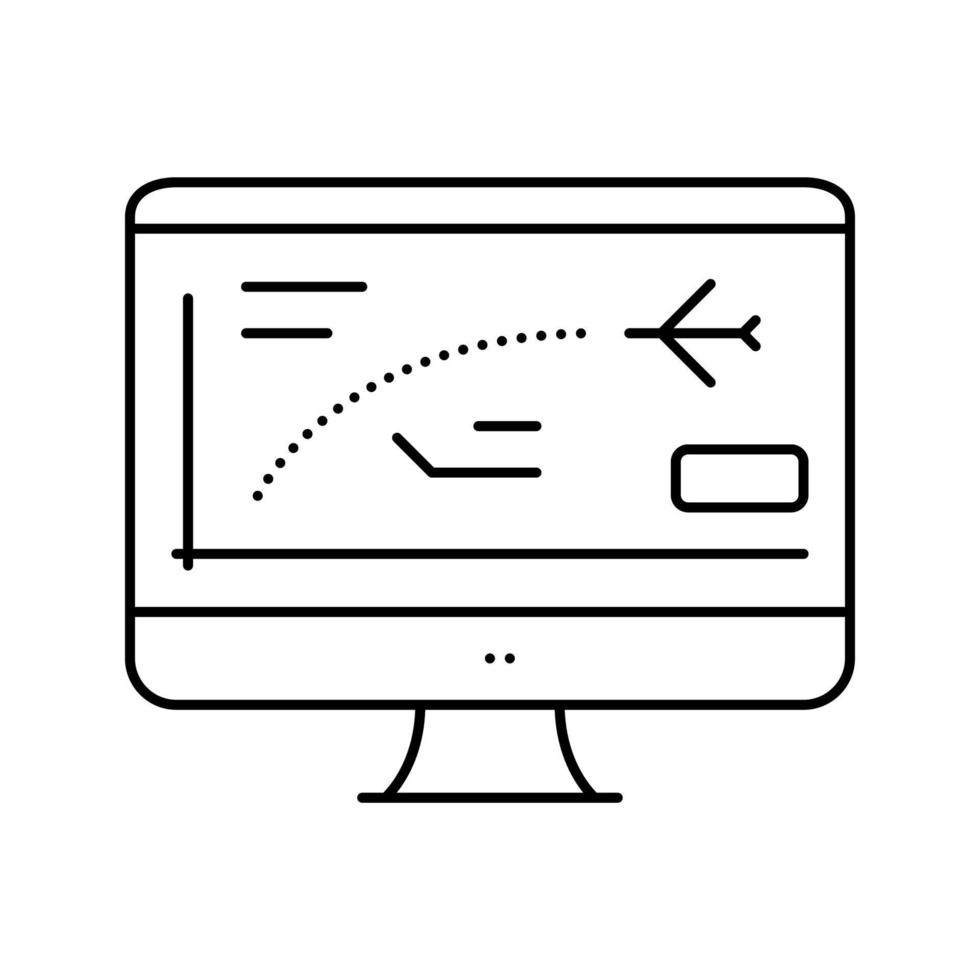 illustrazione vettoriale dell'icona della linea del simulatore del computer della traiettoria di volo