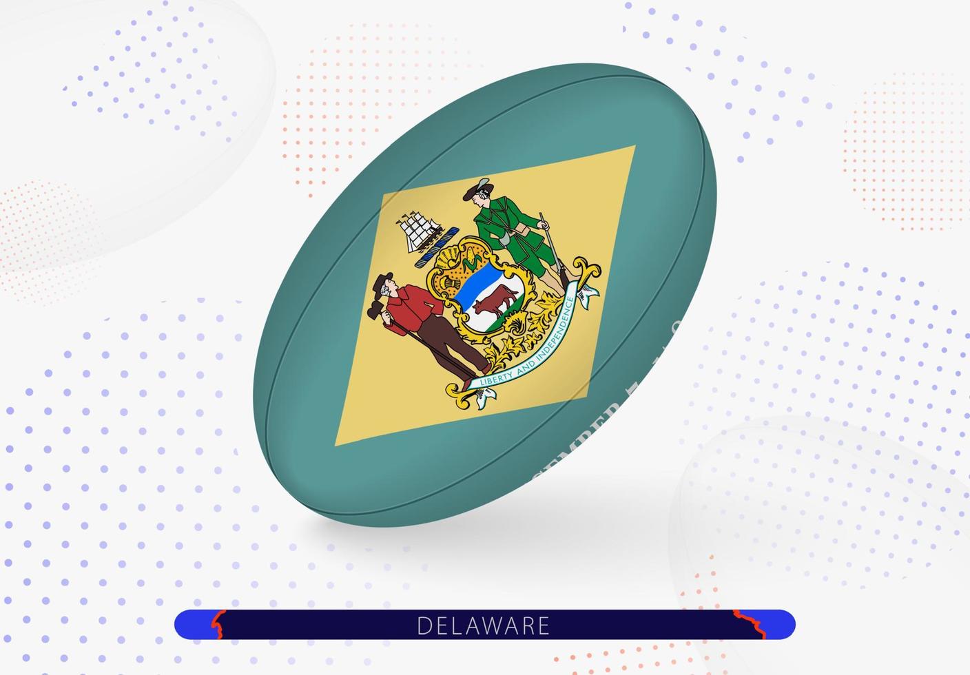 Rugby palla con il bandiera di Delaware su esso. attrezzatura per Rugby squadra di Delaware. vettore