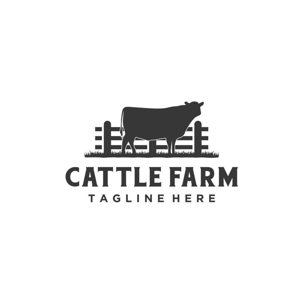 bestiame azienda agricola angus erba silhouette, nero angus logo design vettore
