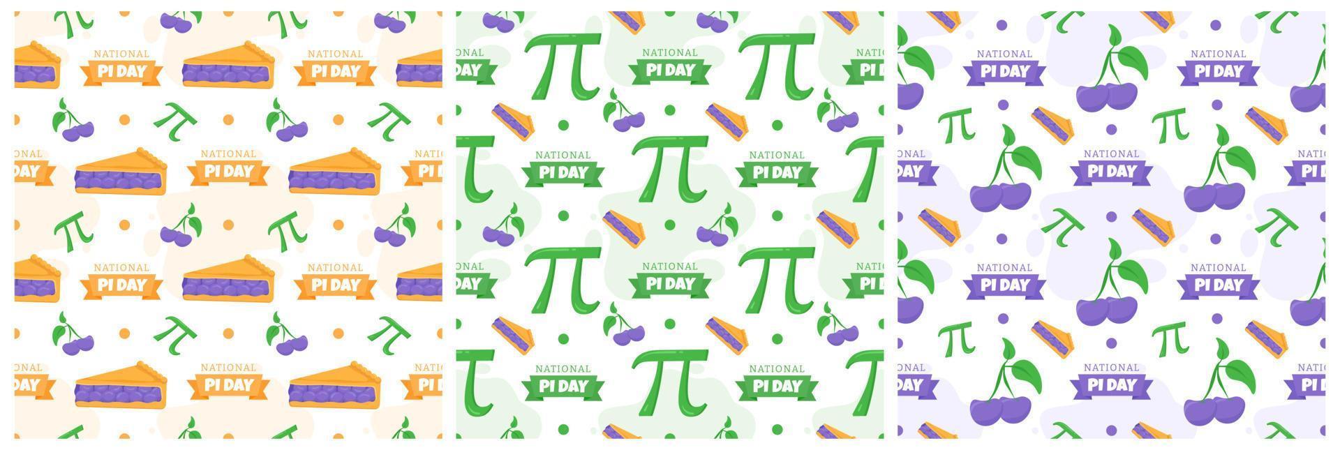 impostato di pi giorno senza soluzione di continuità modello design con matematico costanti o al forno torta nel modello mano disegnato cartone animato piatto illustrazione vettore