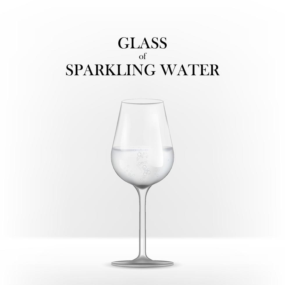 bicchiere di scintillante acqua. scintillante acqua con trasparente bolle nel chiaro acqua nel vino bicchiere 3d realistico illustrazione. per ristorante menù. subacqueo effervescenza aria bolle. vettore
