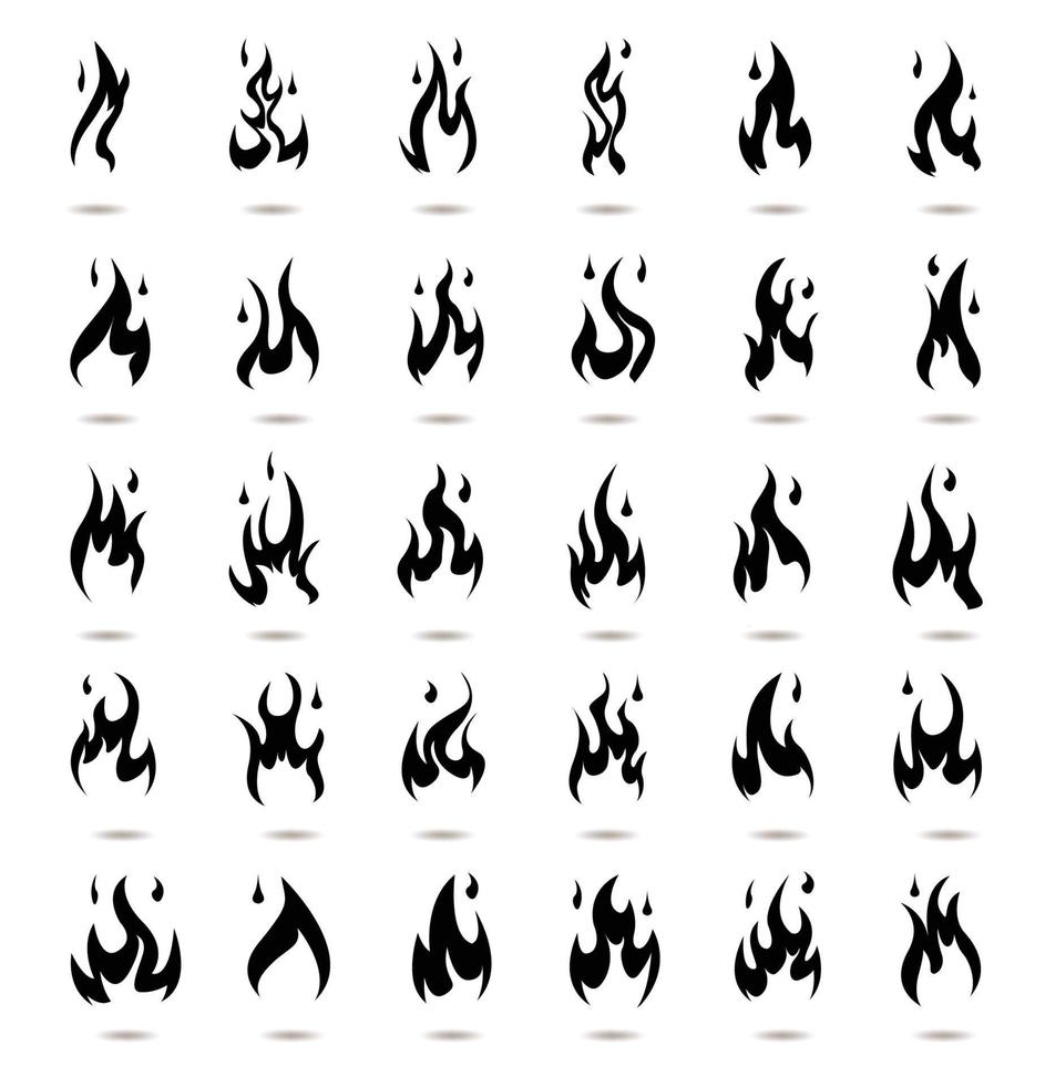 silhouette fuoco fiamma logo, nero colore icone vettore illustrazione isolato su bianca sfondo.