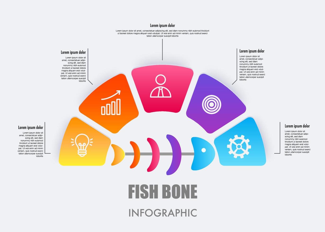 Infografica attività commerciale pesce osso grafico per presente dati, progresso, direzione vettore