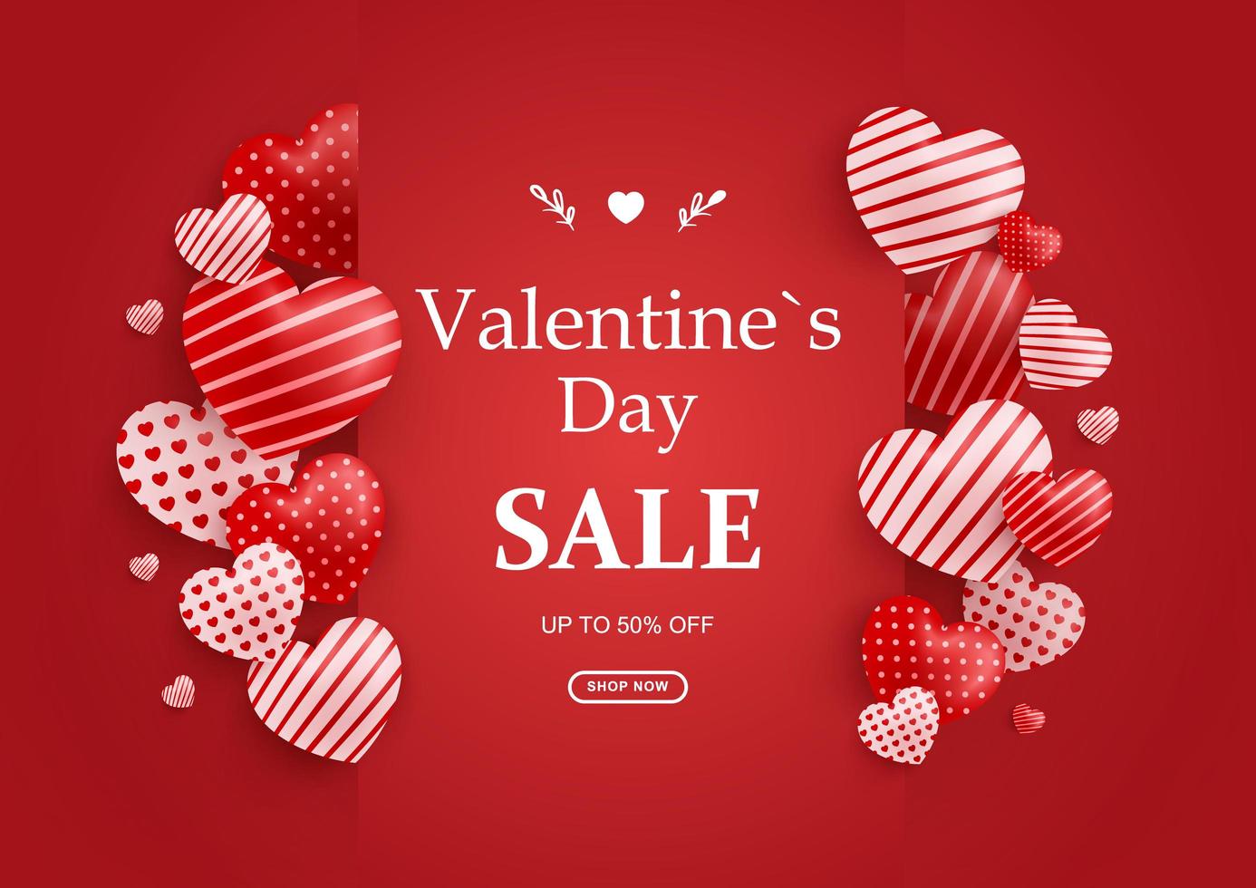 banner di vendita di San Valentino, adorabili cuori di San Valentino vettore