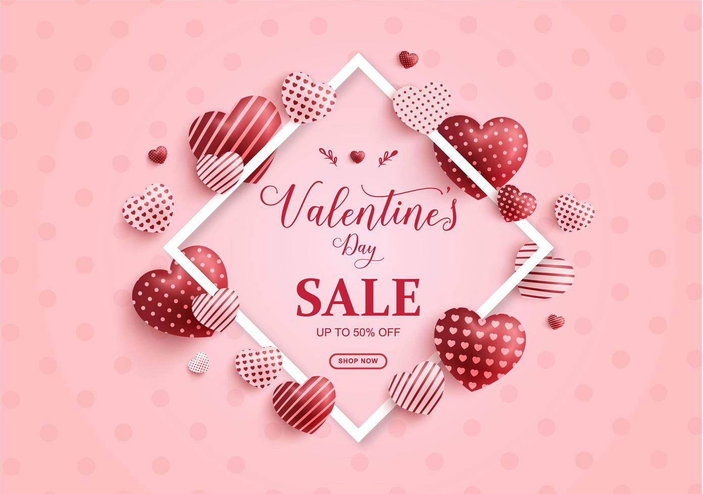 banner di vendita di San Valentino con cuori di San Valentino per amore vettore