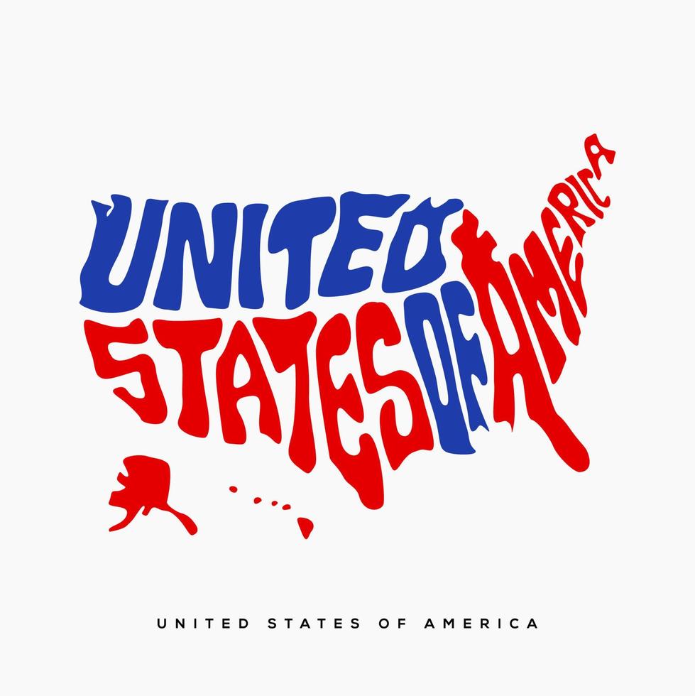unito stato di America carta geografica scritta. Stati Uniti d'America carta geografica tipografia nel bandiera colore. vettore
