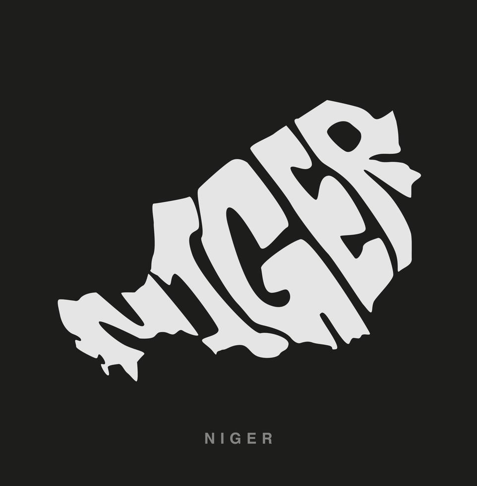 Niger carta geografica lettering nel inglese. Niger carta geografica scritta. vettore