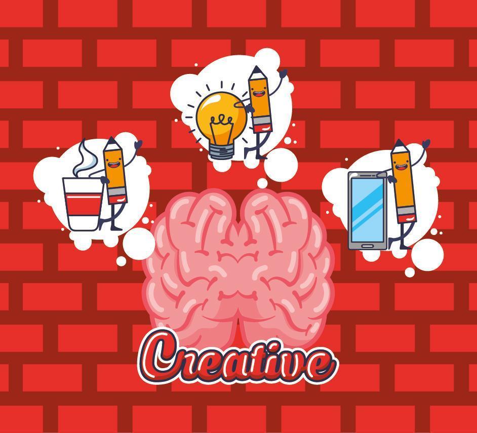 organo cerebrale con icone creative vettore