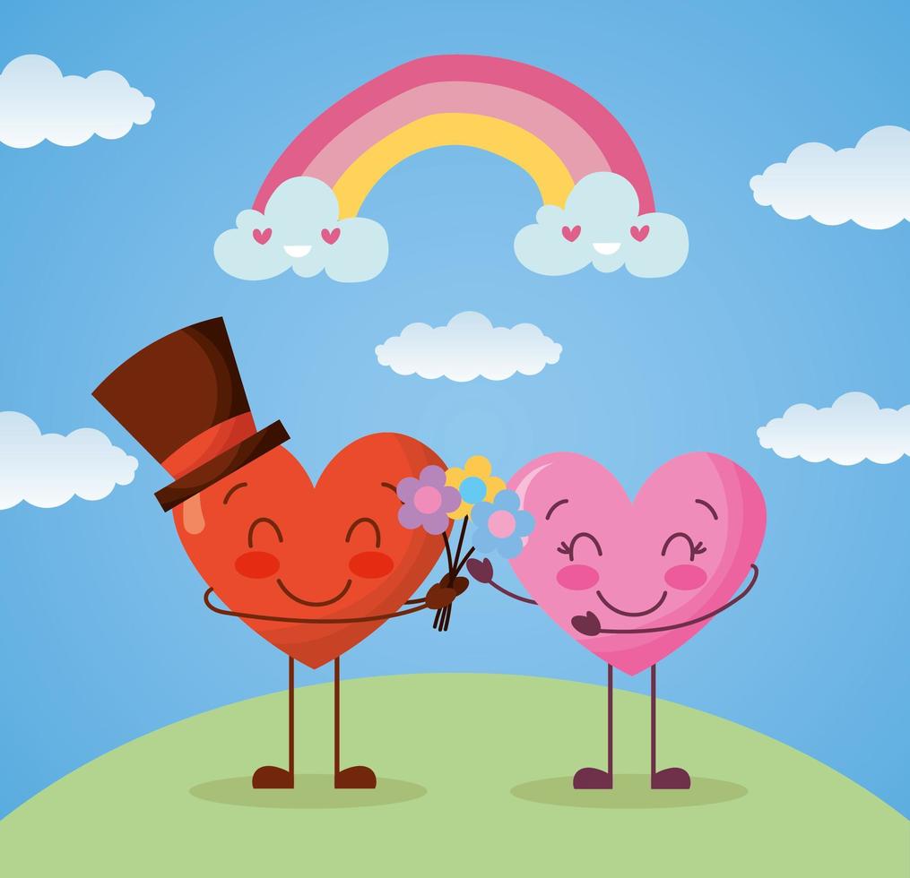 felice giorno di San Valentino carta con cuori coppia personaggi vettore