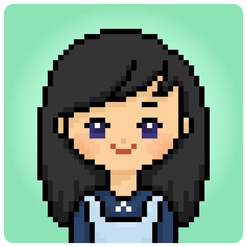 8 po pixel umano ritratto. cartone animato giovane ragazza per gioco risorse nel vettore illustrazione.