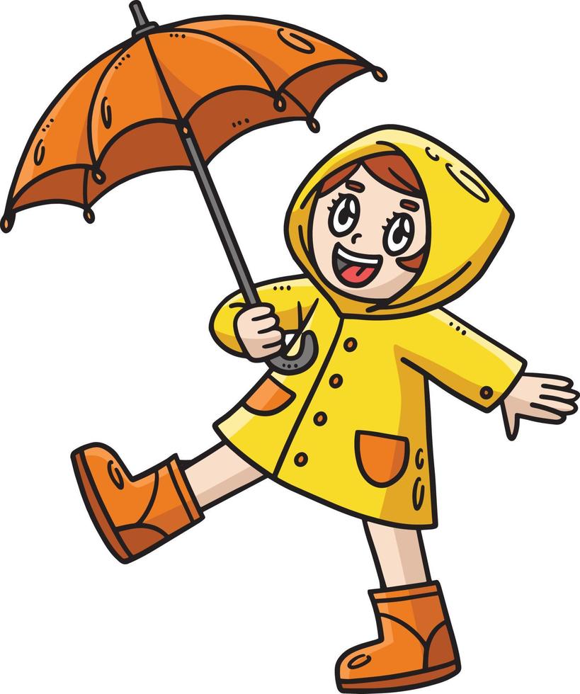 primavera ragazza con ombrello cartone animato clipart vettore