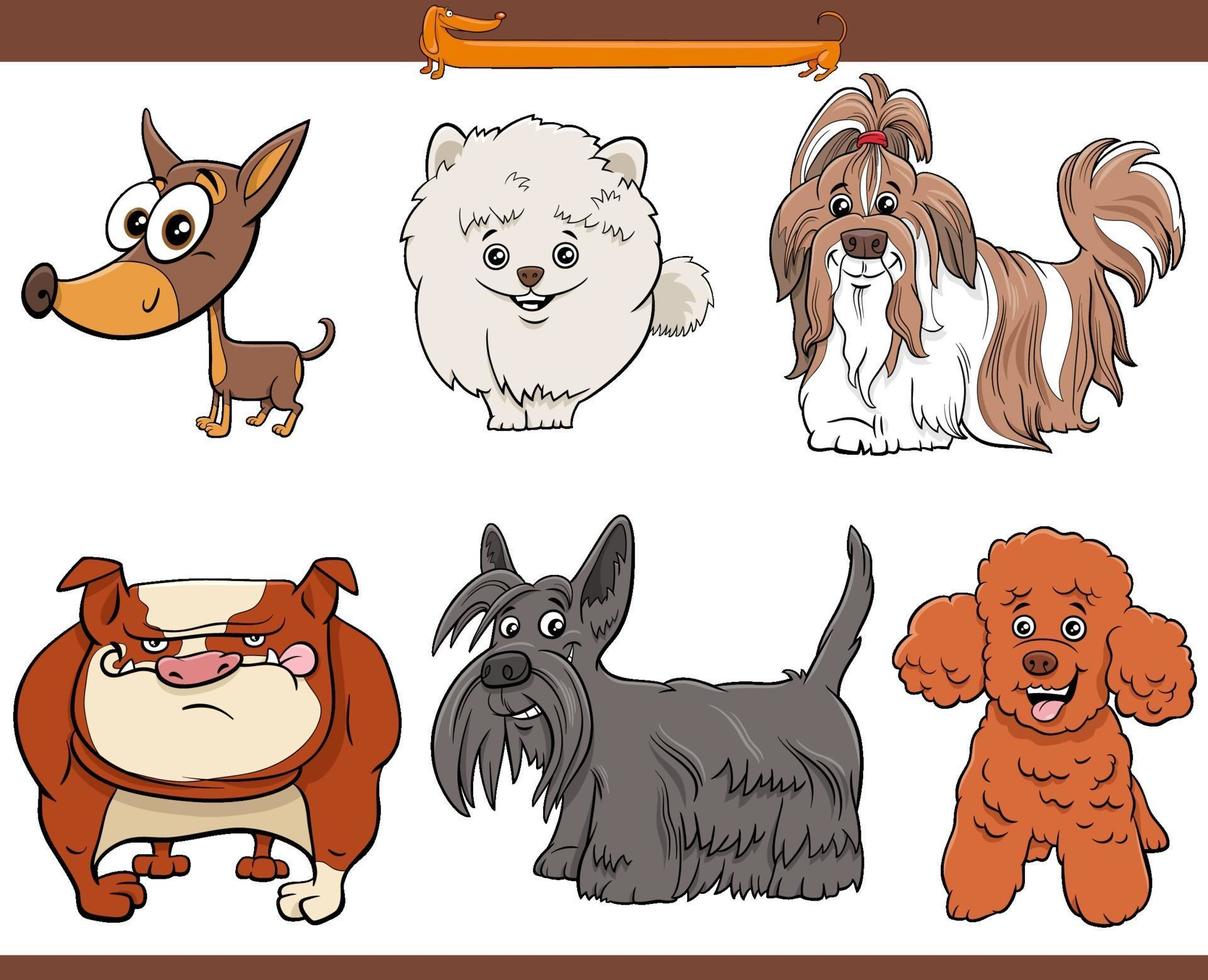 set di personaggi comici di cani di razza pura del fumetto vettore