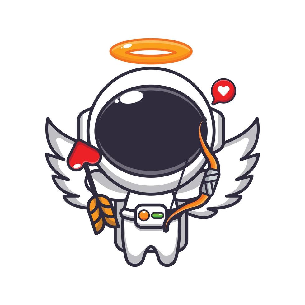 carino astronauta Cupido cartone animato personaggio Tenere amore freccia. vettore