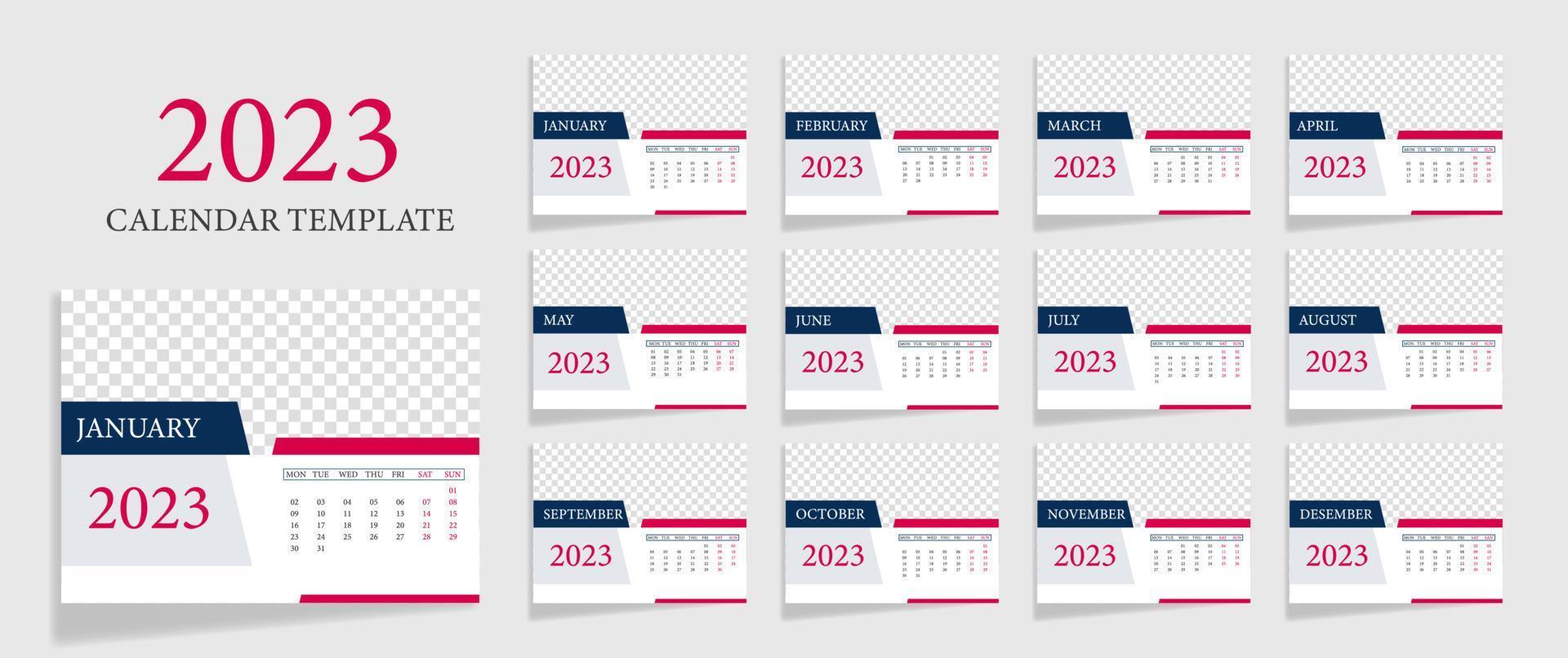 scrivania calendario 2023 attività commerciale modello vettore illustrazione