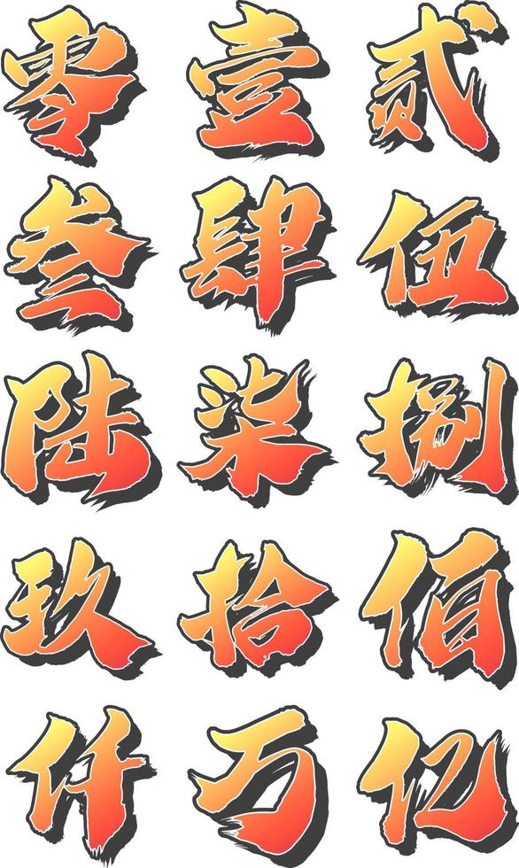 calligrafia pendenza stile numeri tradotto nel Cinese personaggio vettore